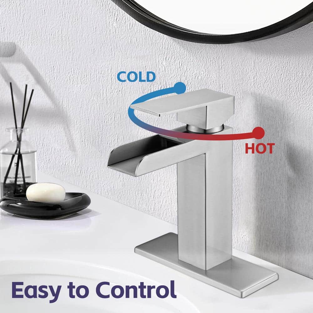 Single Handle Wall Mounted Bathroom Faucet With Deck Plate & Overflow Pop Up Drain In Brushed Nickel