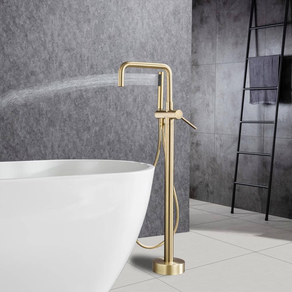 1-Handle Freestanding Tub Faucet With Hand Shower With Waterfall In Chrome