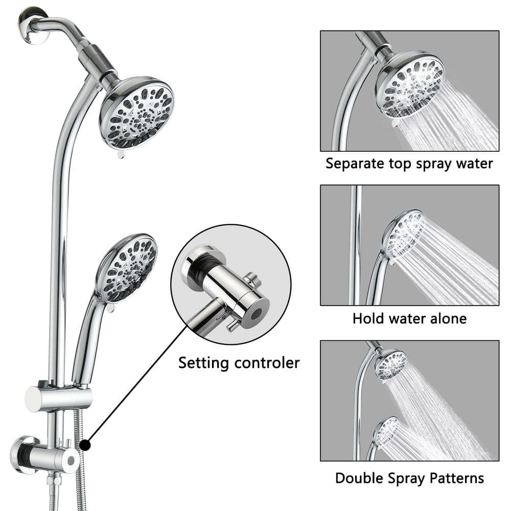 7 Spray Patterns Dual Shower Head Wall Mounted Fixed And Handheld Shower Head In Chrome