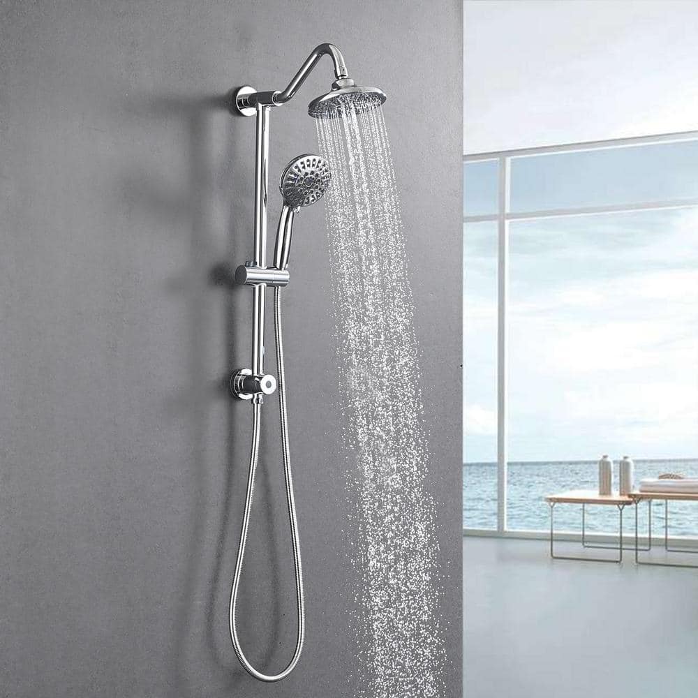 5 Sprays Modern Wall Mount Dual Shower Head Handheld Shower 2.5 GPM In Chrome