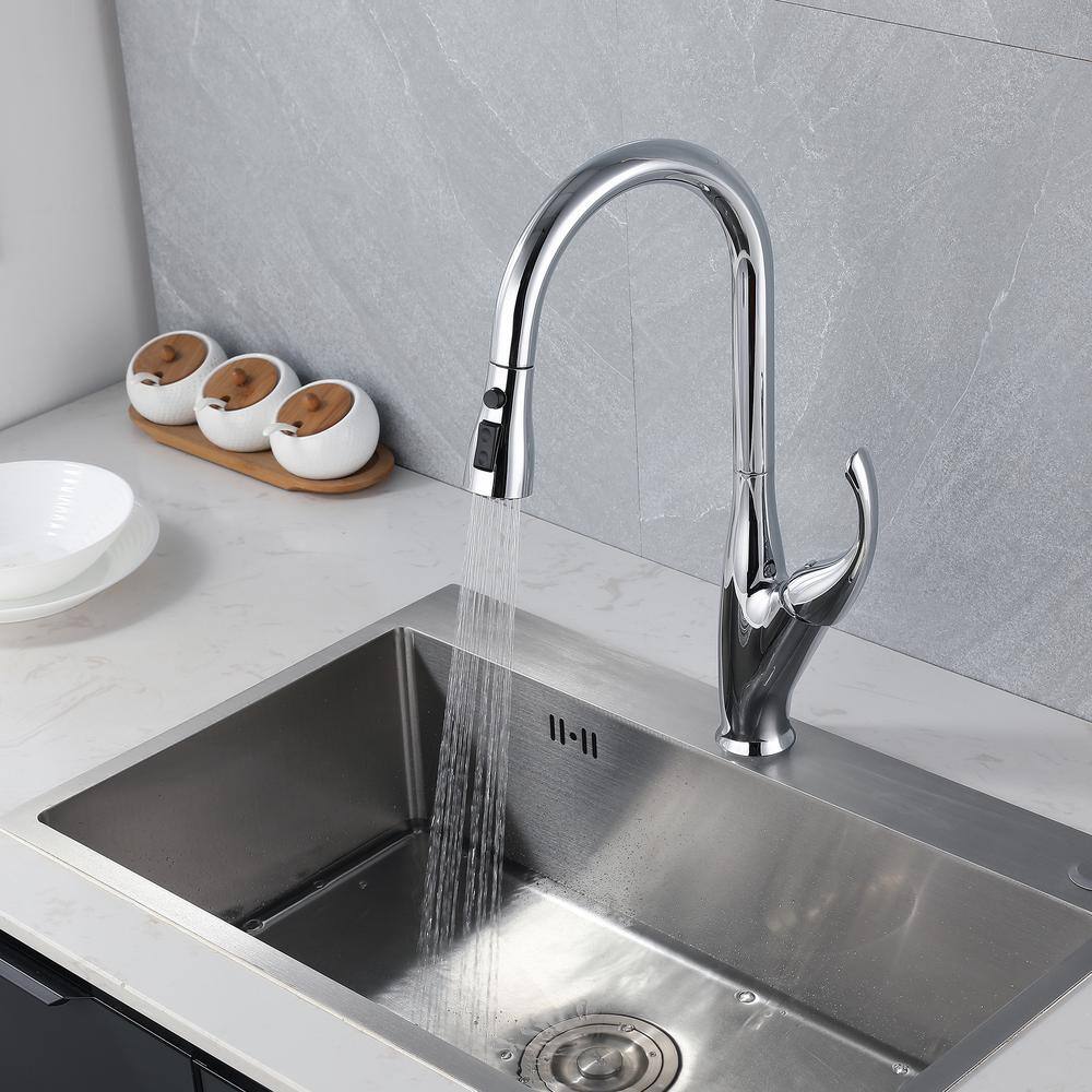 Single Handle Pull Down Sprayer Kitchen Faucet 360-Degree Swivel Kitchen Faucet In Chrome