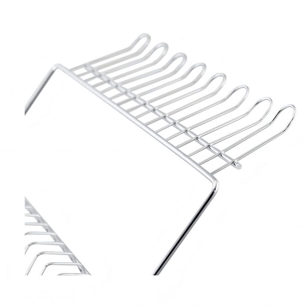 2-Tier Silver Stainless Steel Standing Dish Rack With Chrome-Plated