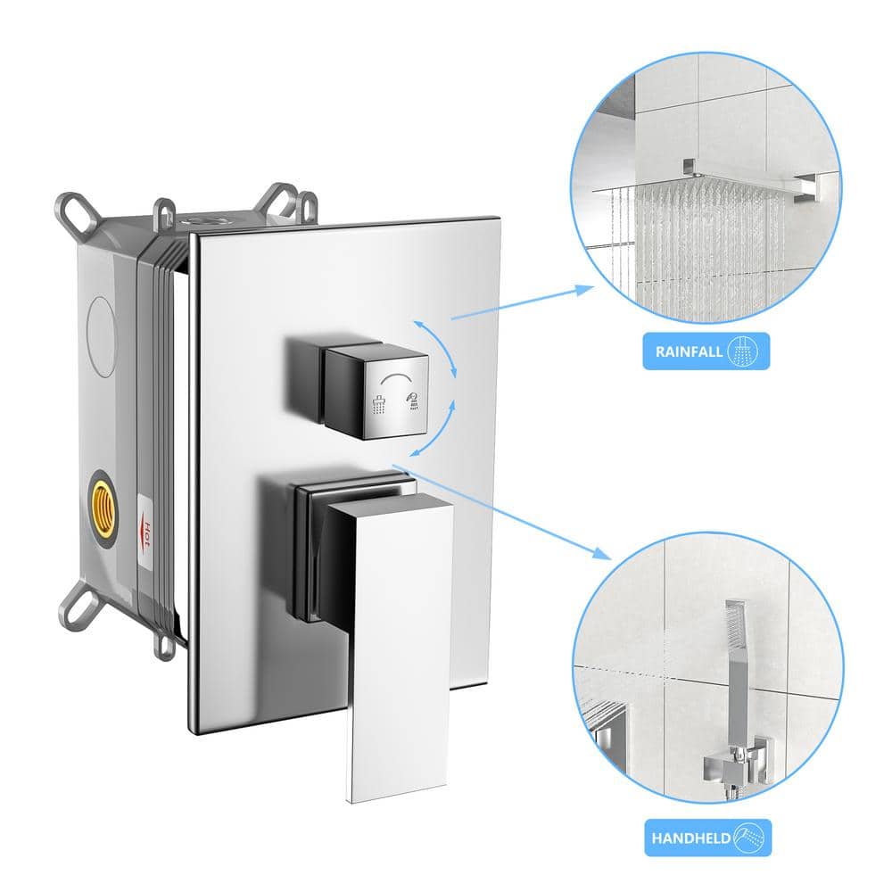 1-Spray 12 In.1.8 GPM Ceiling Mount Dual Shower Head And Handheld Shower Head In Chrome