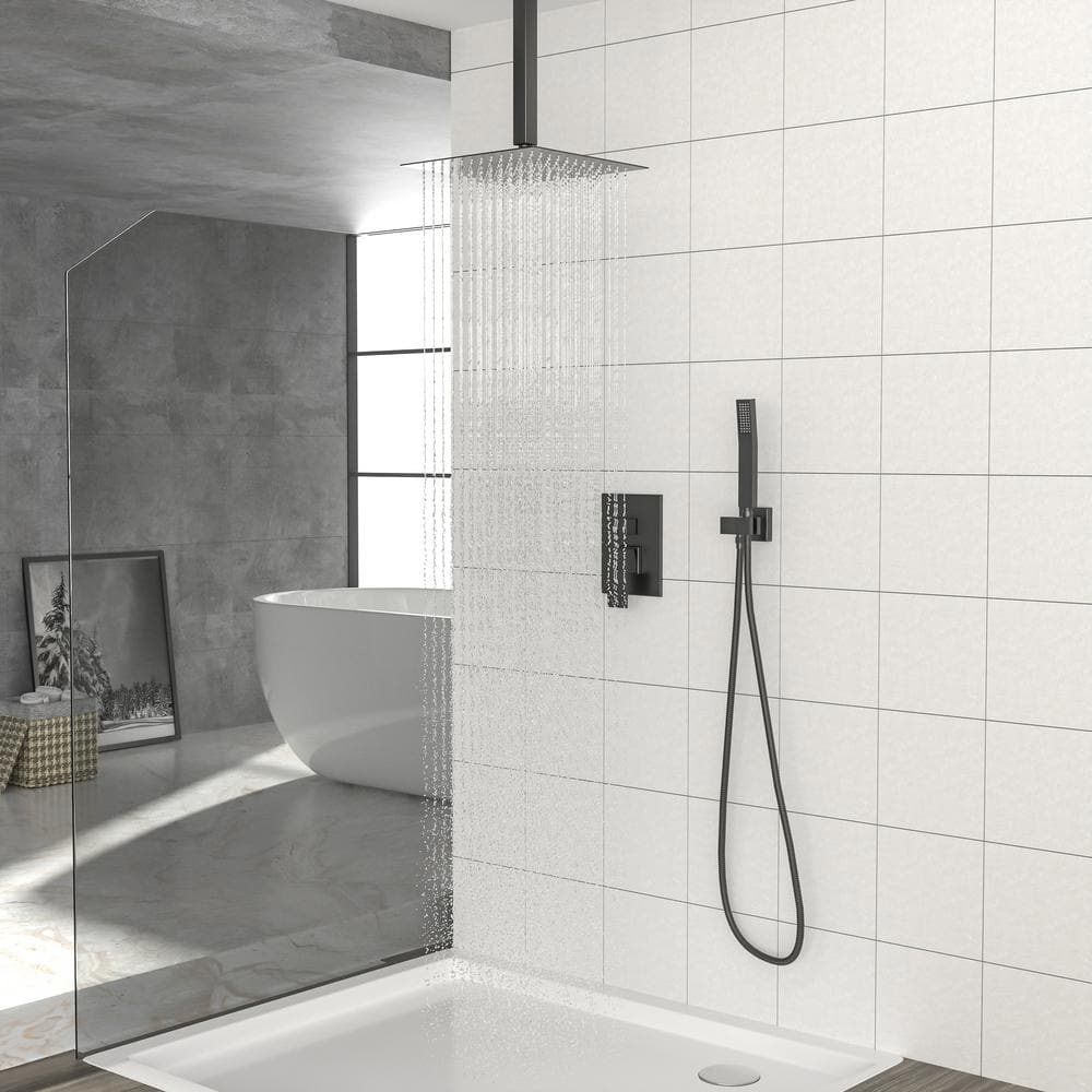 1-spray 16 In.Ceiling Mount 1.8 GPM Dual Shower Head And Handheld Shower Head In Chrome