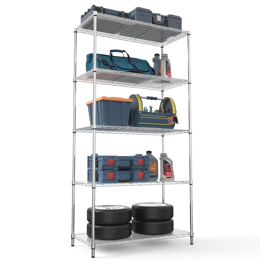 5 Tier Shelf Wire Shelving Unit-5T-1636-C-LKJ, 72H In Chrome