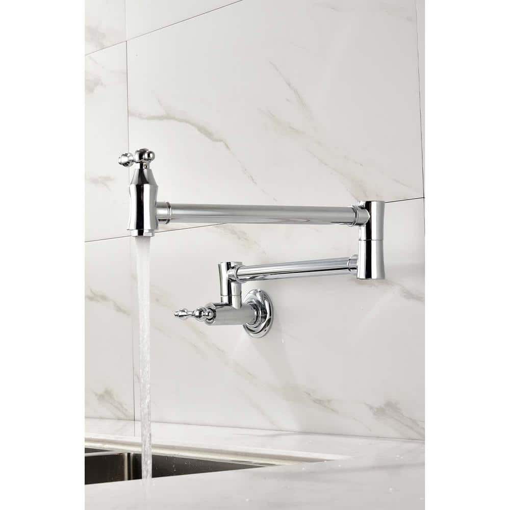 Wall Mount Pot Filler Faucet Folding Kitchen In Brushed Chrome