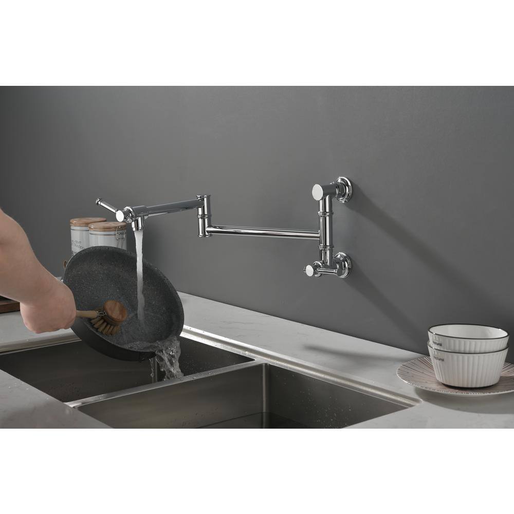 Wall Mounted Pot Filler With Cross Handle In Chrome