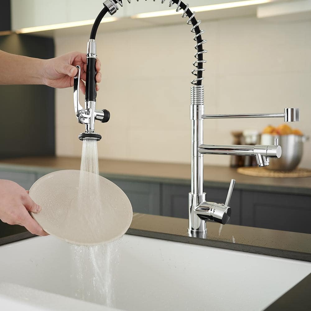 Kitchen Brass Sink Faucet With Single-Handle, Pull Down Sprayer Kitchen Faucet With 2 Spout In Chrome