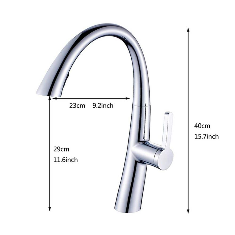 15.7 In. 360° Spout Swivel Kitchen Faucet With Pull Out Sprayer, Single Handle Kitchen Sink Faucet In Chrome