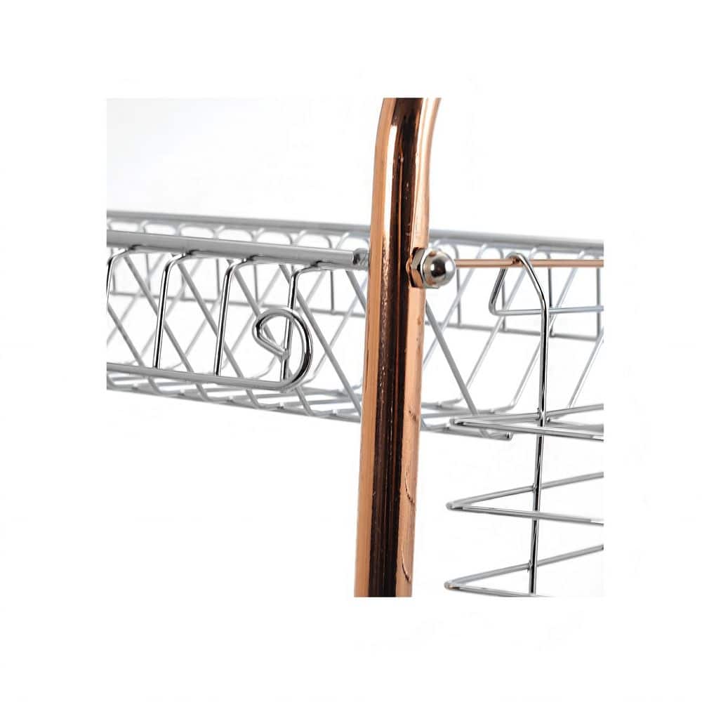 2-Tier Silver Steel Standing Dish Rack With Plastic Draining Tray, Mug Stand, And Cutlery Holder