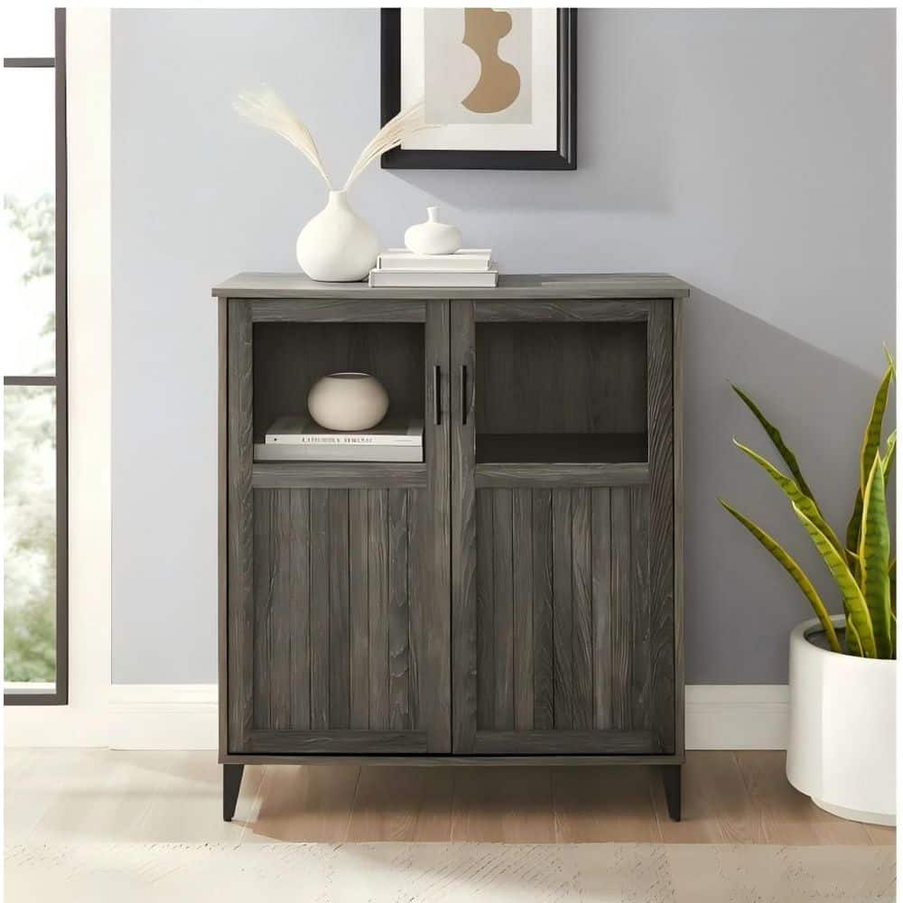 Modern Grooved-Door Accent Cabinet-Cerused Ash