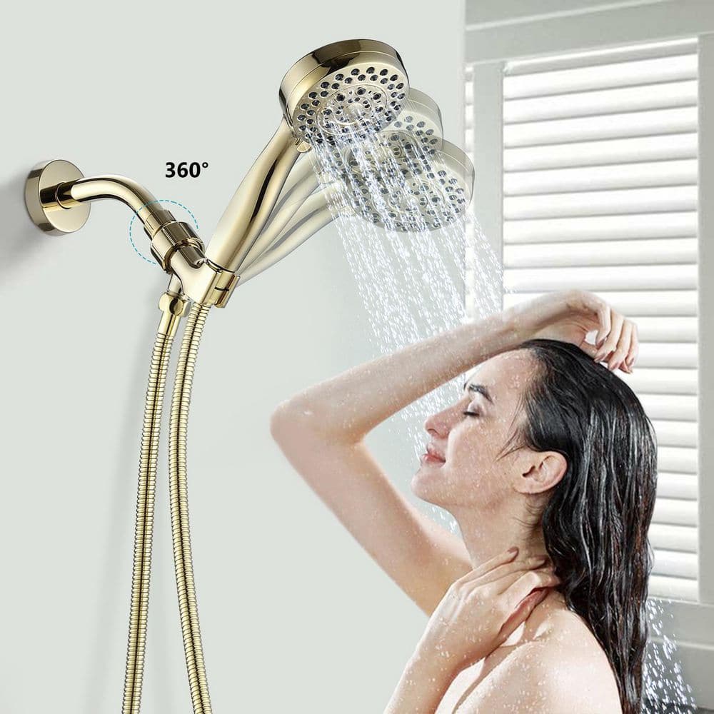 5-Spray Patterns With 2.5 GPM 3.5 In. Wall Mount High Pressure Handheld Shower Head In Gold