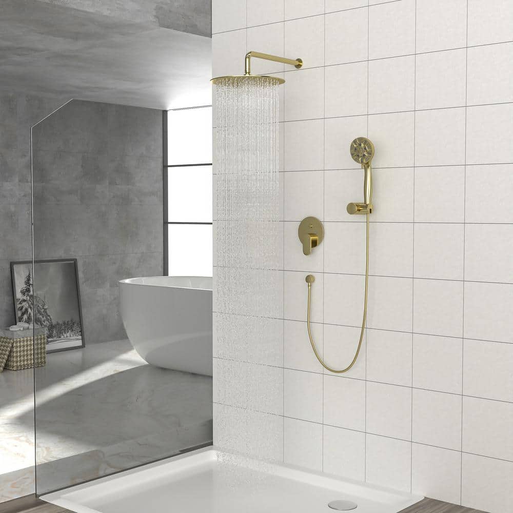 5-spray Dual 10 In. Wall Mount 1.8 GPM Shower Head And Handheld Shower Head In Gold