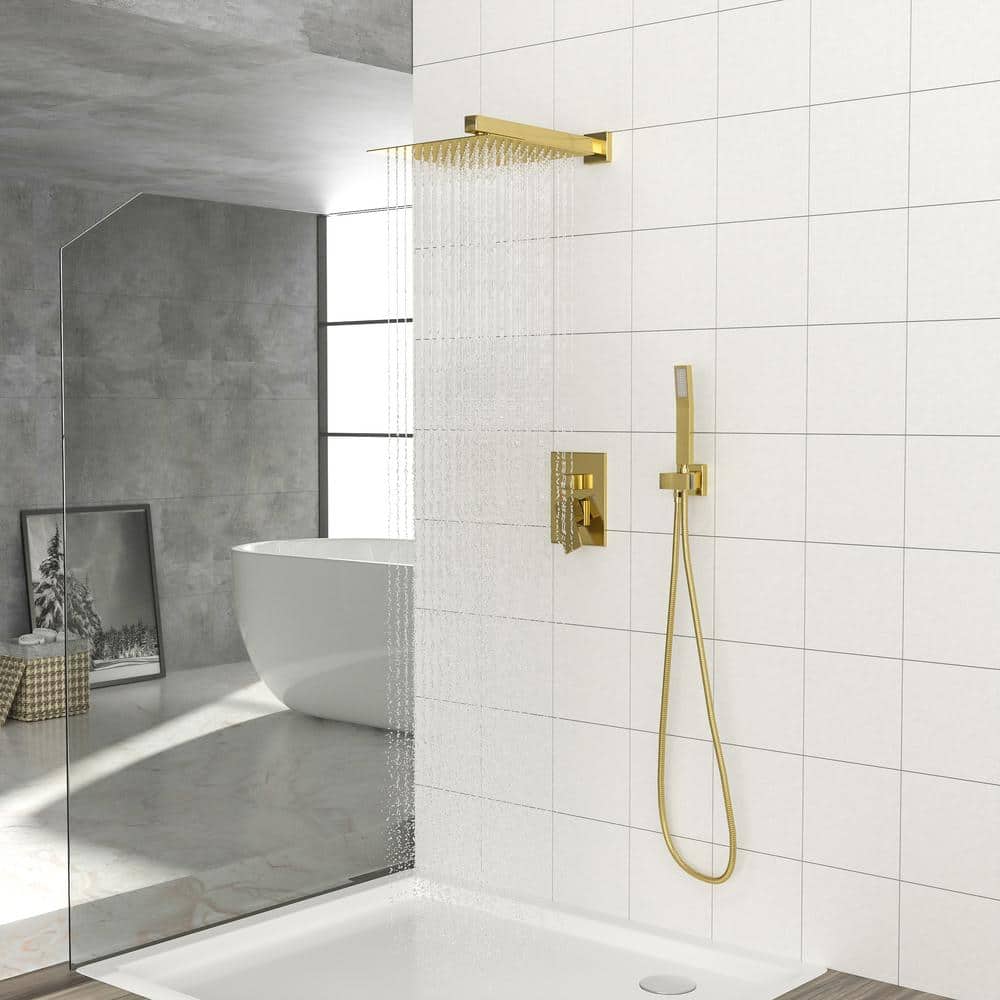 1-spray Dual 10 In. Wall Mount 1.8 GPM Shower Head And Handheld Shower Head In Gold