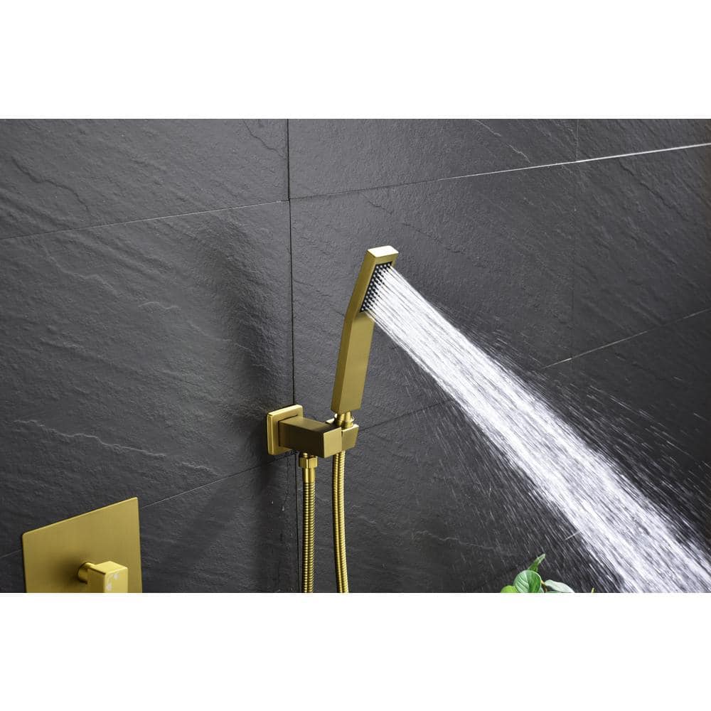 2-Spray Patterns With 0 In. 2.5 GPM In Ceiling Mount Fixed Shower Head In Gold