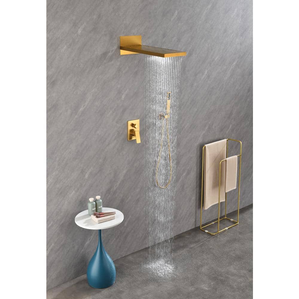 2-Spray Patterns With 0 In. 2.5GPM In Ceiling Mount Fixed Shower Head In Gold