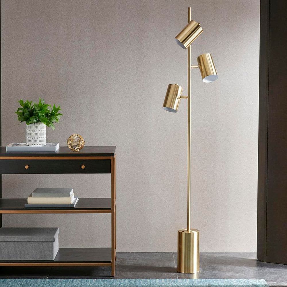 65.5 In. Gold Modern 3-Light Smart 1-Way (On/0ff) Standard Floor Lamp For Living Room With Metal Round Shade