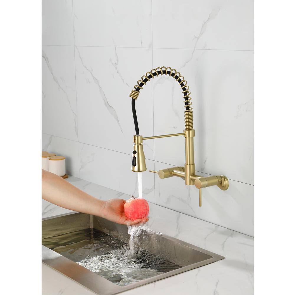 Double Handle Pull Down Sprayer Kitchen Faucet In Gold