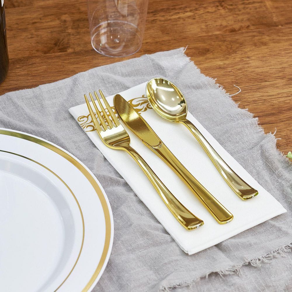 Gold/Silver Plastic Tableware Set-350-Pieces Gatherings Of 50+People