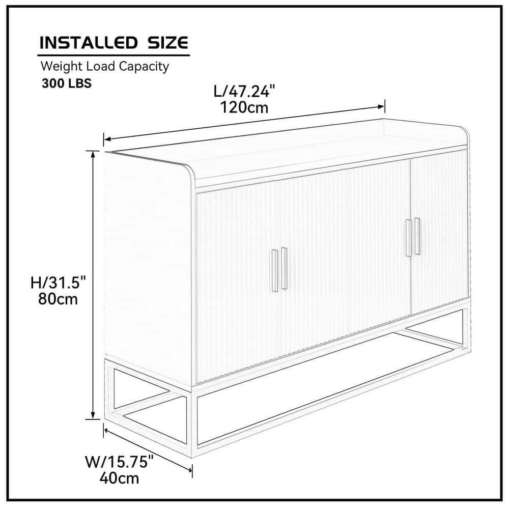 Modern Kitchen Buffet Storage Cabinet Cupboard White Gloss With Metal Legs For Living Room Kitchen