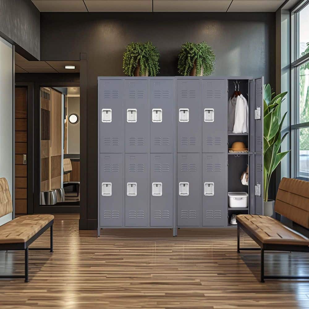 6-Door Metal Lockers 72in.H, Lock-Included In Gray