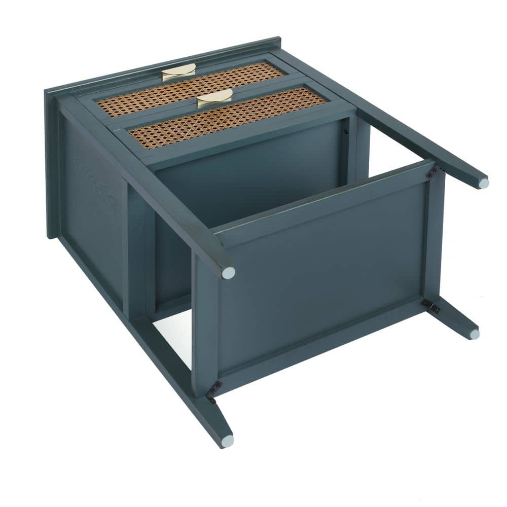 2 Drawer Side Table, Naturel Rattan, End Table, Suitable For Bedroom, Living Room, Study