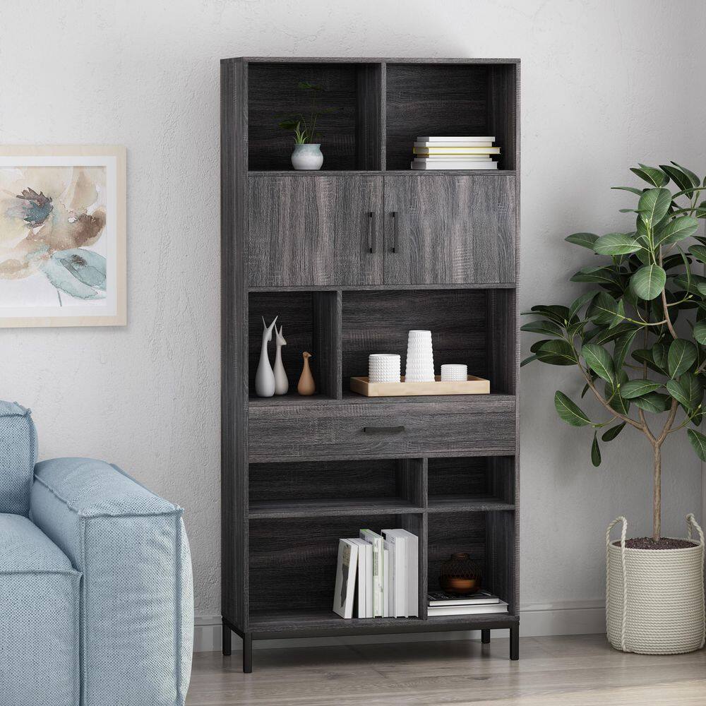11.75 In. W X 31.50 In. D X 67.25 In. H Grey MDF Freestanding Linen Cabinet With 2-Drawers And Shelves In Grey