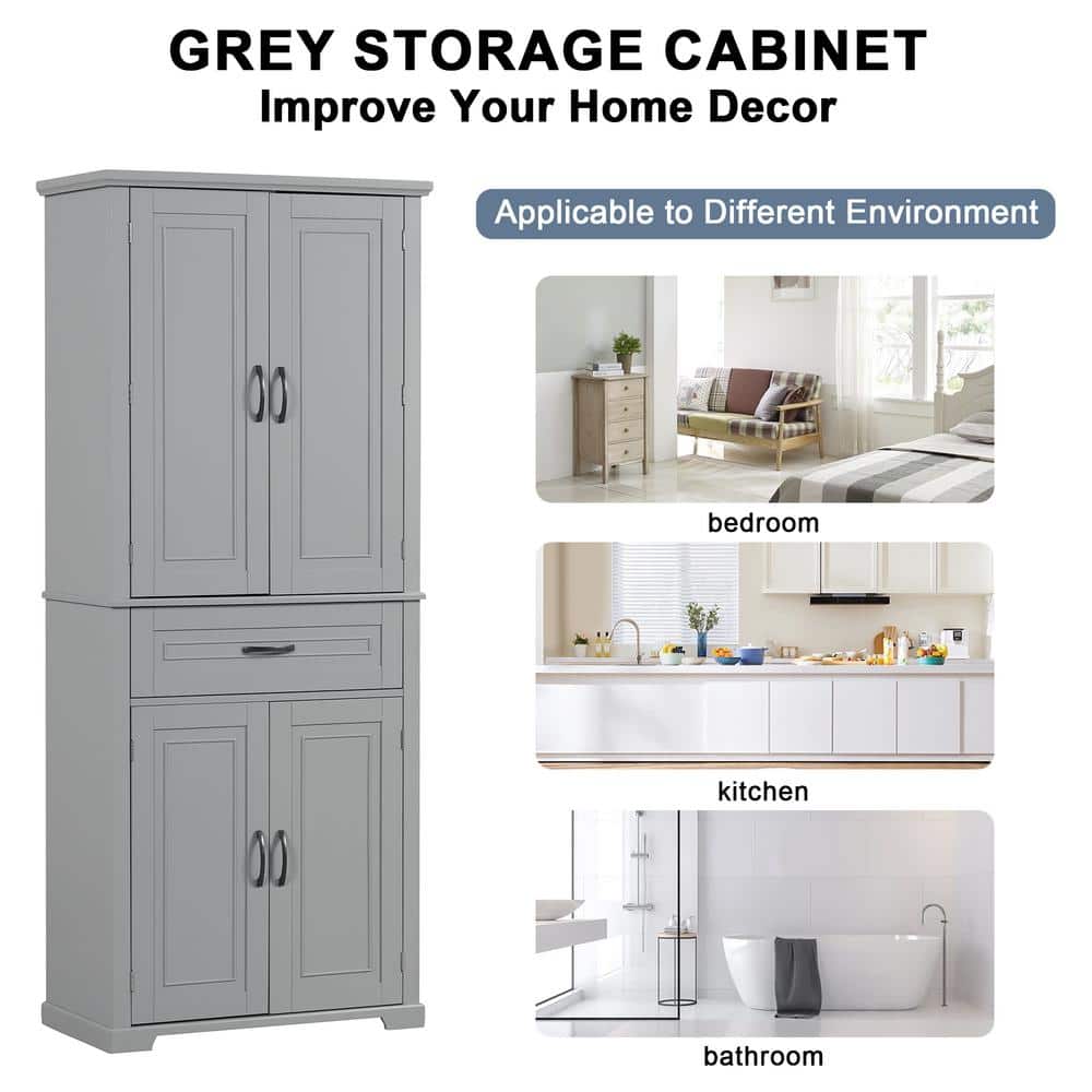 15.70 In. W X 29.90 In. D X 72.20 In. H Bathroom Storage Wall Cabinet In Grey