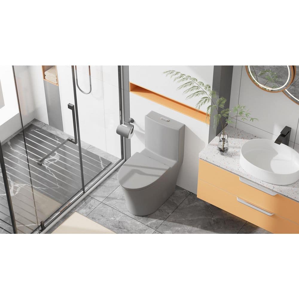 Dual Flush Single Flush: Other Elongated One Piece Toilet Grey