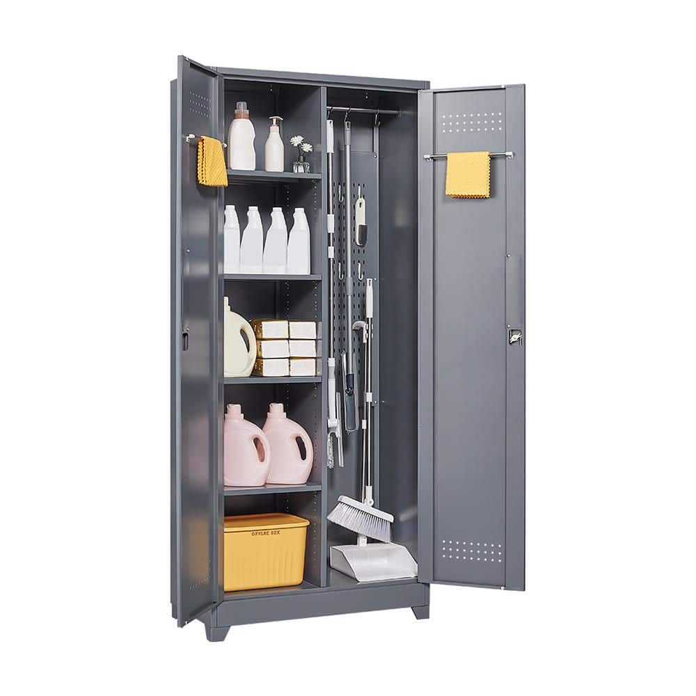 Must-Have Metal Storage Cabinets: Locking Door Cleaning Tool Cabinet For Kitchen, Office & More In Grey