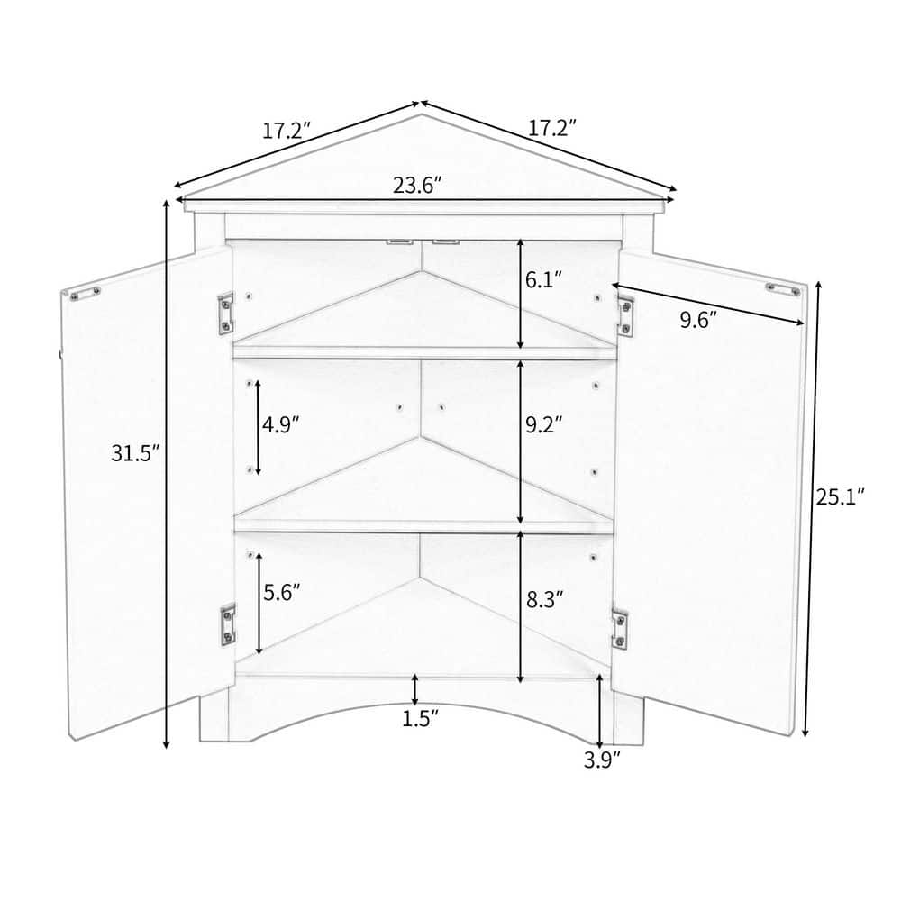 Grey Triangle Bathroom Storage Cabinet With Adjustable Shelves Freestanding Floor Cabinet For Home Kitchen