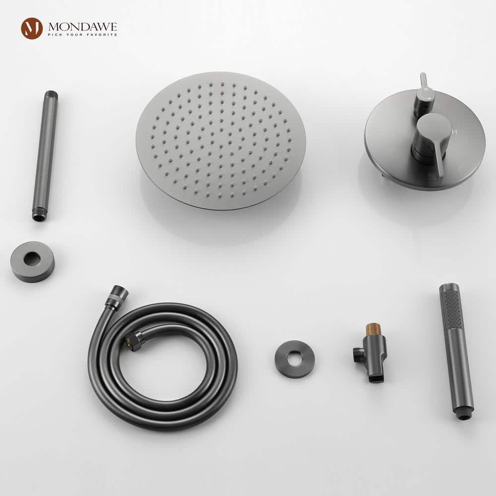 1-Spray 10 In. Ceiling Mount 1.8 GPM Dual Shower Head And Handheld Shower Head In Gun Black