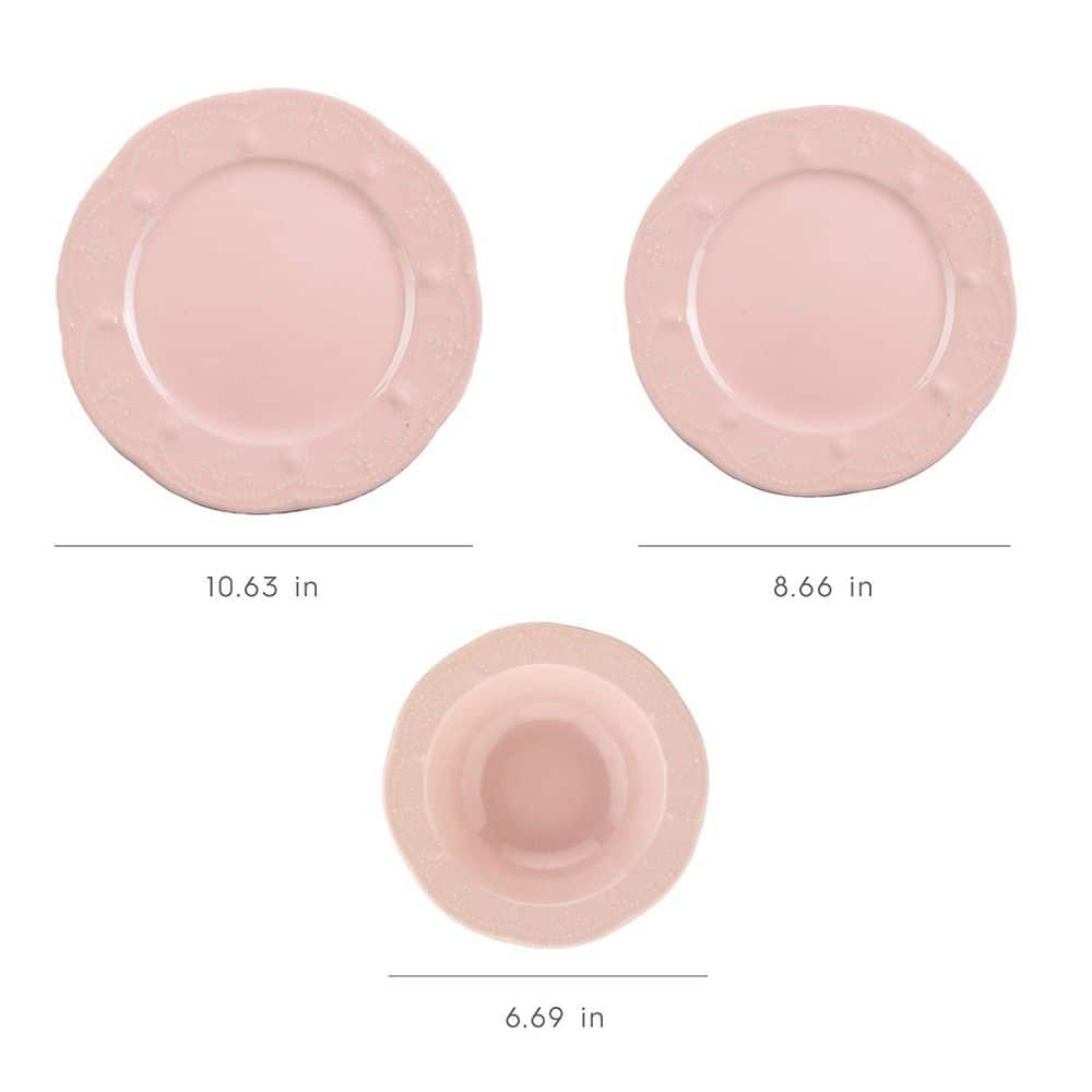 12-Pieces Porcelain Dinnerware Set Light Pink