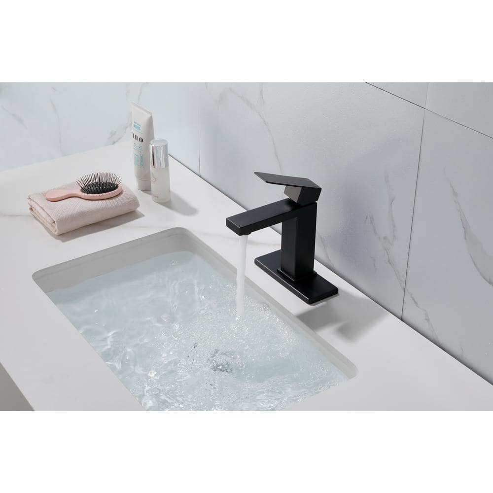 Waterfall Spout Bathroom Faucet, Single Hole Single Handle Bathroom Vanity Sink Faucet In Matt Black