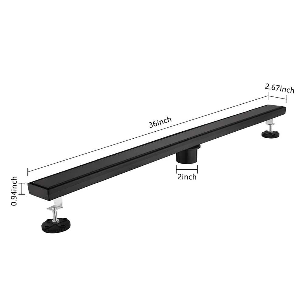 36 In. Linear Shower Drain, Included Hair Strainer And Leveling Feet In Matt Black