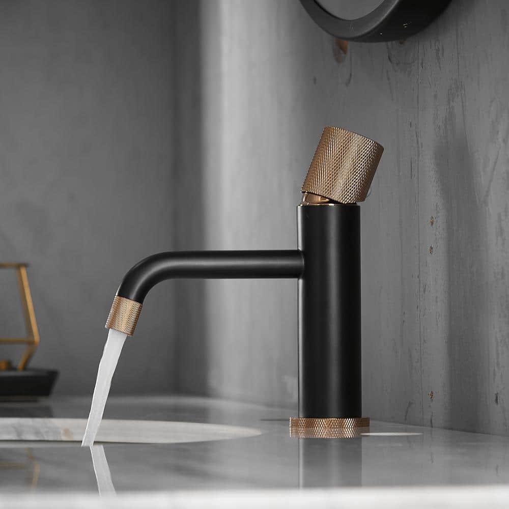 Single Handle Single-Hole Bathroom Sink Faucet In Matte Black Rose Gold