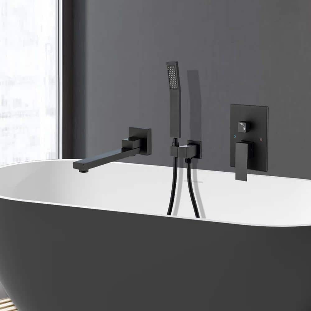 Single-Handle 2-Spray 1.8 GPM Waterfall Bathtub Swivel Tub Filler Faucet With Hand Shower In Matte Black