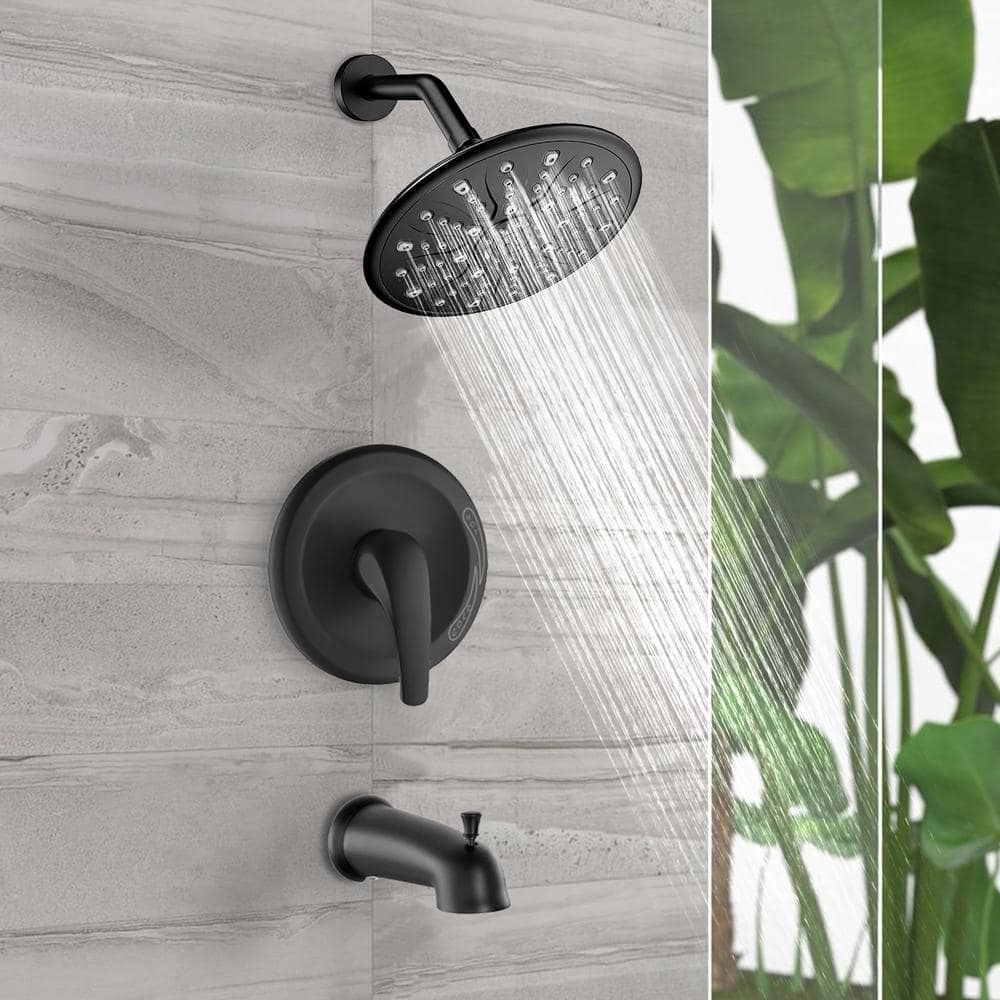 Single Handle Rain Showerhead, Freestanding Tub Faucet In Matte Black