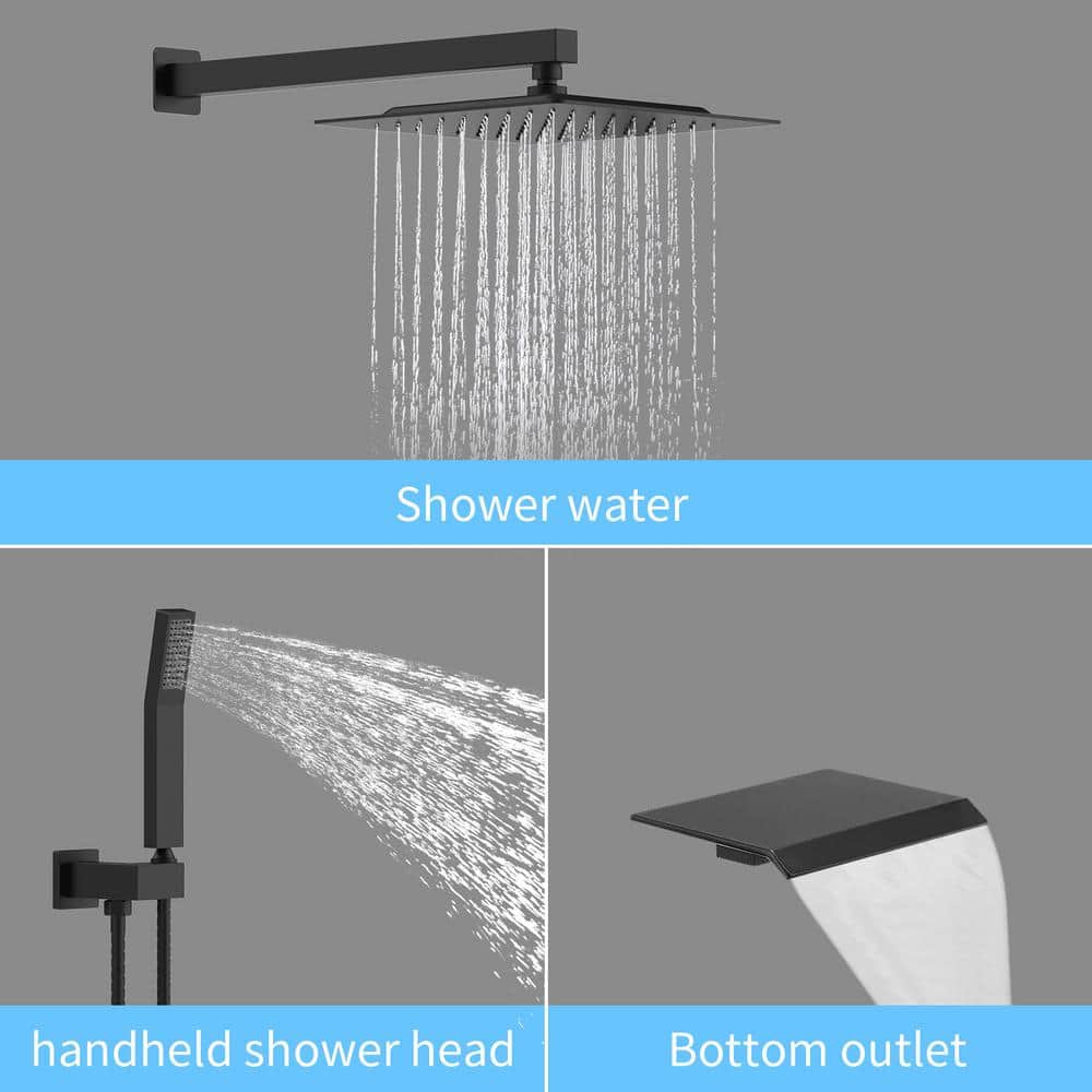 Single Handle 1-Spray Rainfall Shower Head, Handheld Shower Faucet 2 GPM With Adjustable Heads In Matte Black