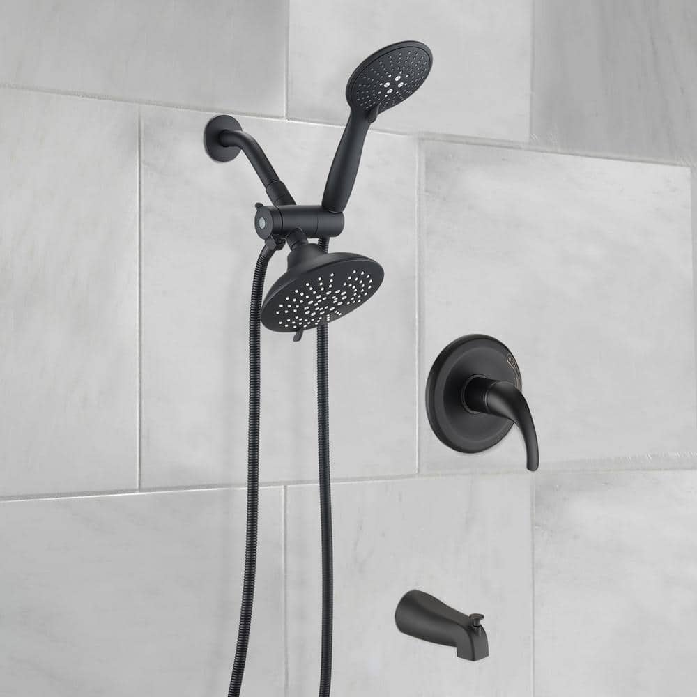6-Spray Single Handle 7 Function Rain Shower Head With Handheld Shower In Matte Black 1.8 Gallons Per Minute
