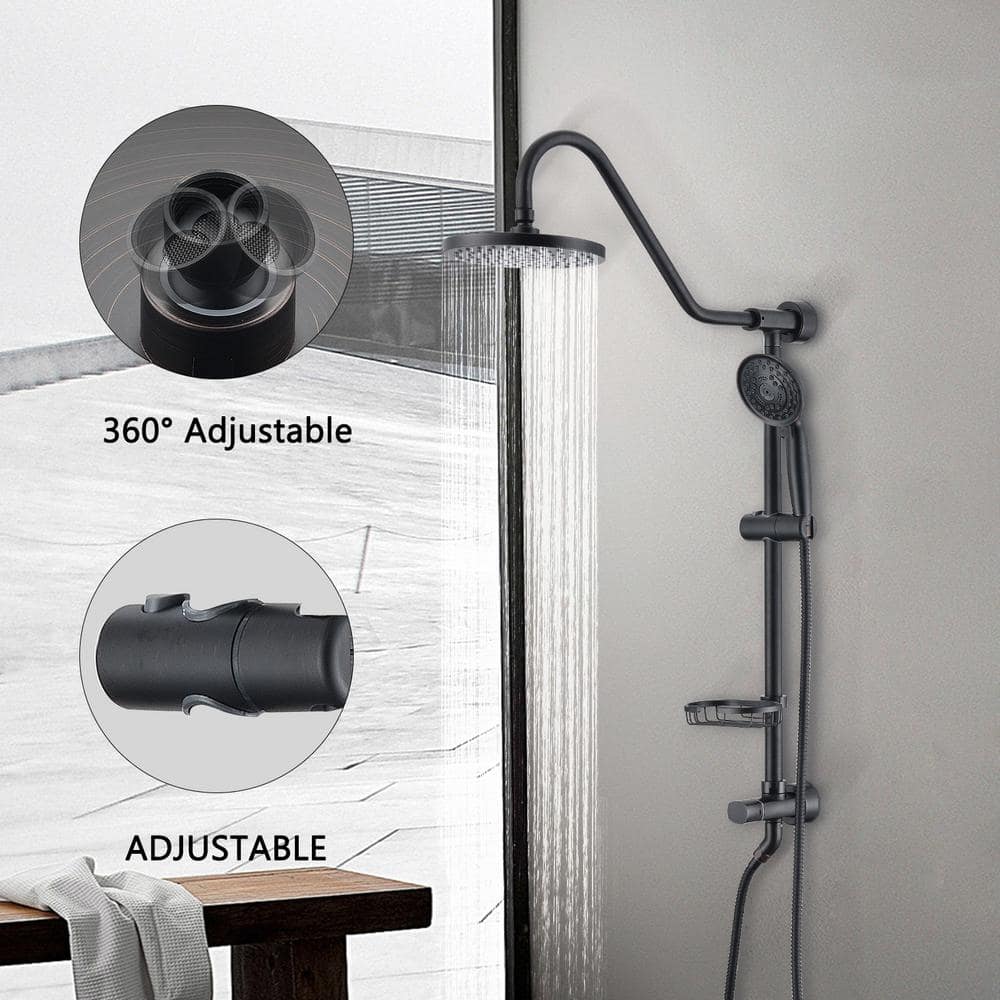 5 Spray Dual Shower Head And Handheld Shower Head Wall Mount 1.8 GPM In Matte Black