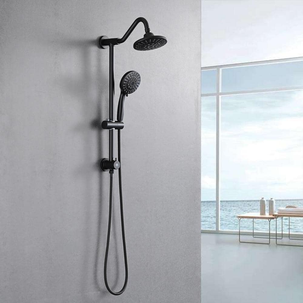 3 Spray Dual Shower Head And Handheld Shower Head Wall Mounted Shower System 2.5 GPM In Matte Black