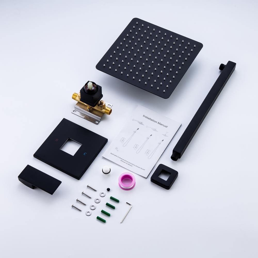 1-Spray Patterns With 2.5 GPM 10 In. Wall Mount Rain Fixed Shower Head In Matte Black (Valve Included)