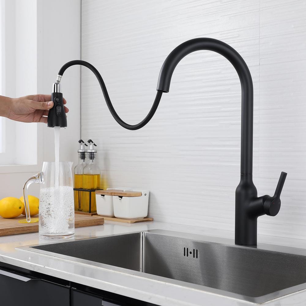 Single Handle Pull Down Sprayer Kitchen Faucet Modern Kitchen Sink Faucet In Matte Black