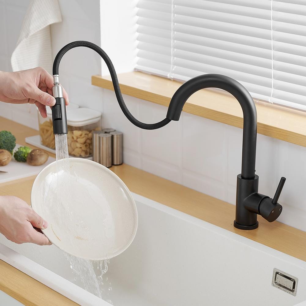 Single Handle Pull Out Sprayer Single Deckplate Hole Bar Cantilever Faucet In Matte Black