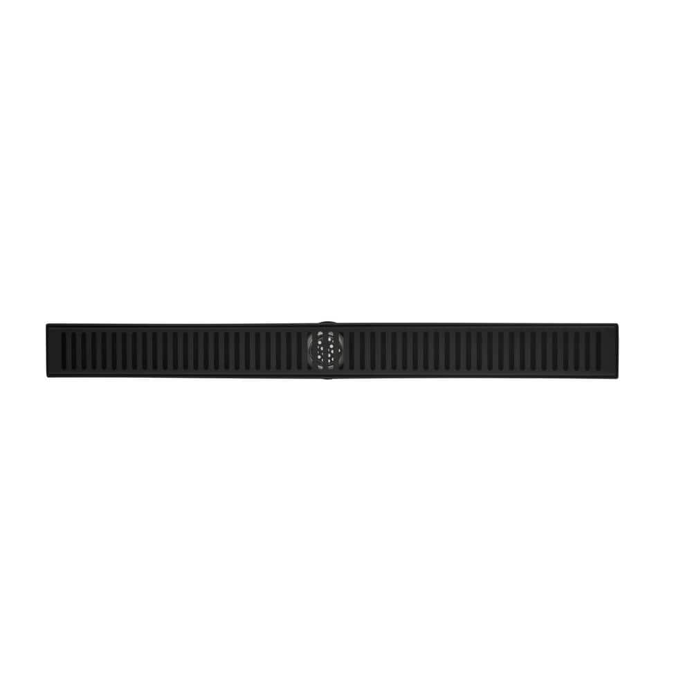 28 Inch Shower Linear Drain, With Removable Capsule Pattern Grate, Black Include Adjustable Feet, Hair Strainer