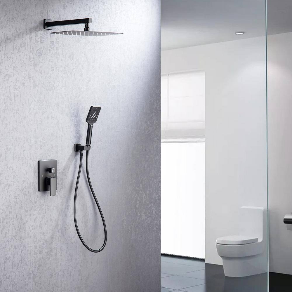 Rainfall 12 In. Square Shower Head Combo Set With Rough-in Valve Body And Trim Included In Matte Black