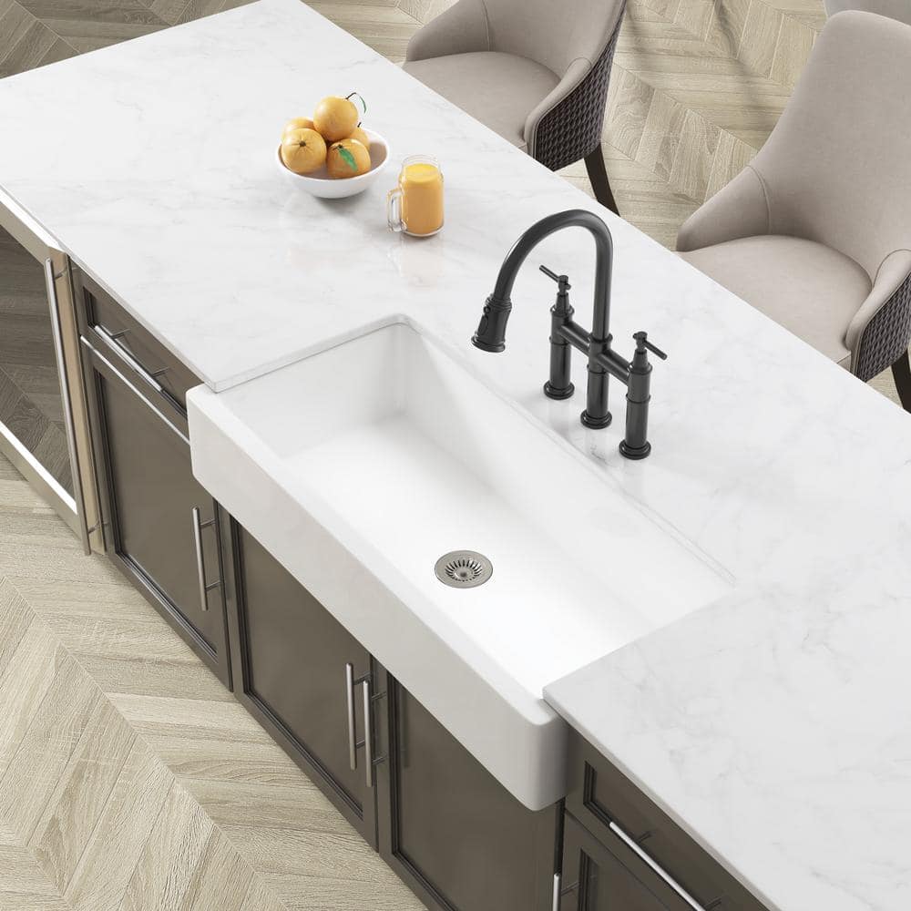 Single Handle Bridge Kitchen Faucet With Pull-Down Sprayhead In Spot In Matte Black