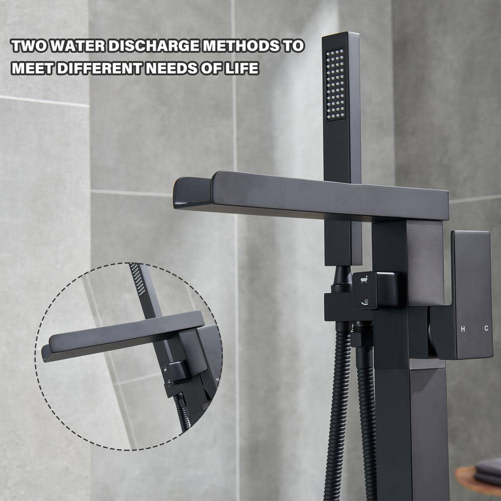 Single-Handle Free Standing Claw Foot Freestanding Tub Faucet With Handheld Shower In. Matte Black
