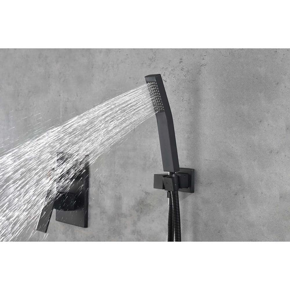 2-Spray Shower System With Rain Shower Head, Hand Shower Head, Water Control Valve, Shower Bracket, Hose And Niche